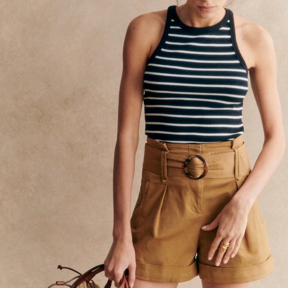 Sézane Rome High-Waisted Shorts in camel